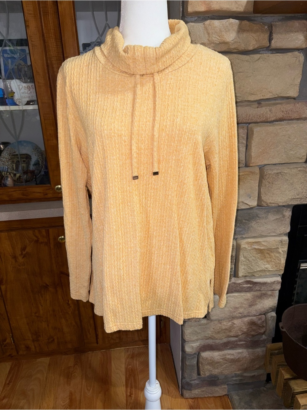 Tribal Light Peach Drawstring Cowl Neck Sweater